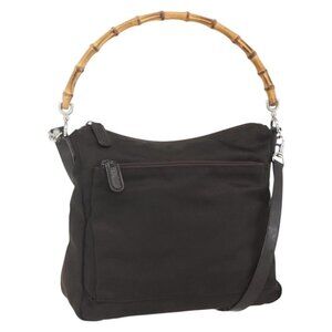 Authentic GUCCI Bamboo Shoulder Bag Nylon 2way Brown Silver